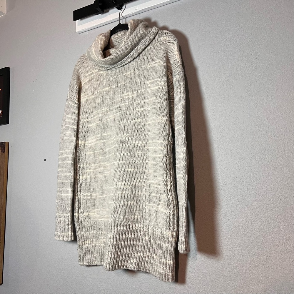 Banana Republic Cowl Neck Sweater Chunky Tunic Gray Cream Merino Wool Blend S
